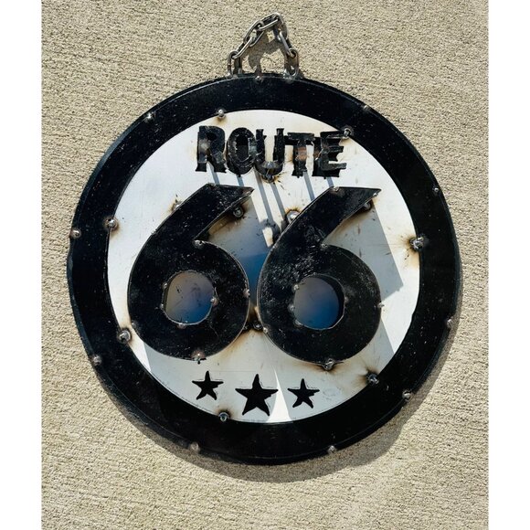 Route 66 Distressed Metal Wall Art Sign Chain Hanging  Vintage-Inspired Black & - Picture 4 of 9